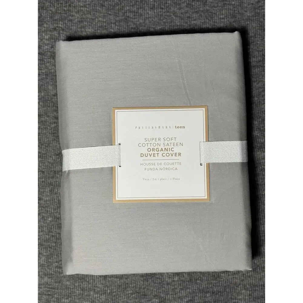 Pottery Barn Teen Super Soft Cotton Sateen Organic Twin Duvet NWT Gray